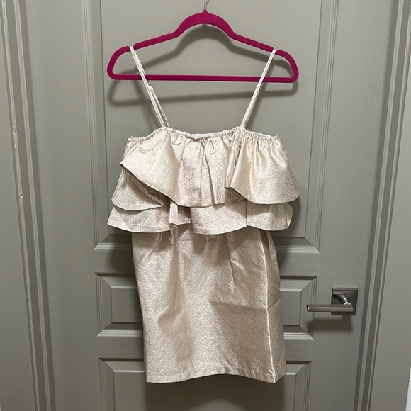 Buddy Love Dresses & Skirts - NWT Buddy Love Gold Ruffle Too Spaghetti Strap Cocktail Dress